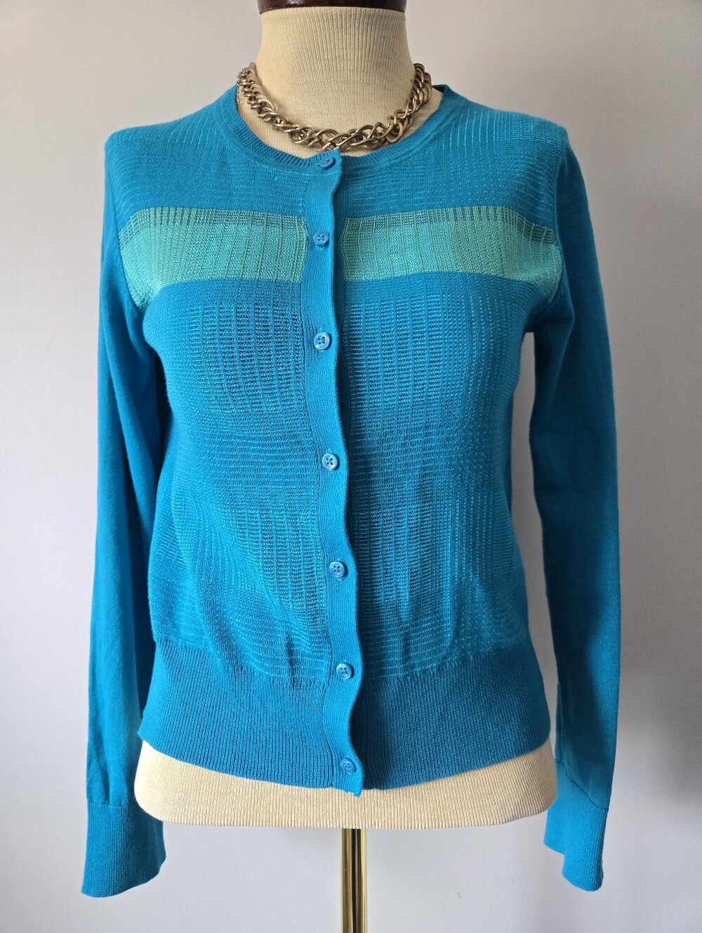 Brooks Brothers Turquoise and Aqua Button-Up Cardigan. Size Small